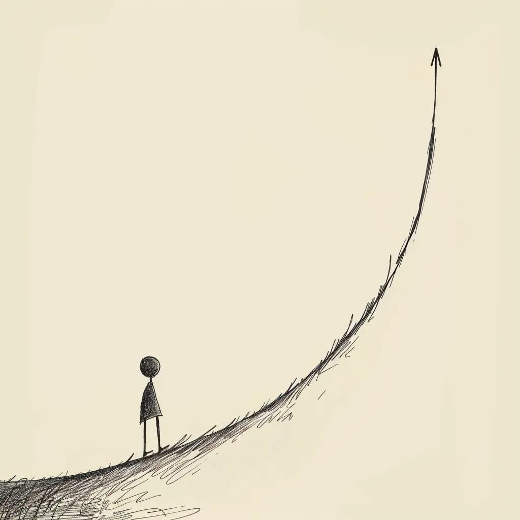 An illustration of a figure standing on an exponential growing
slope